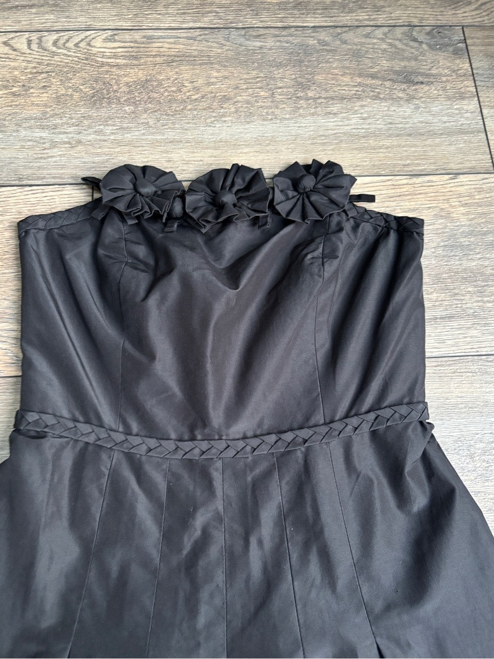 Lilly Pulitzer Vintage Fit & Flare Strapless Rosette Dress Silk Blend Black Sz 0 - Picture 3 of 12